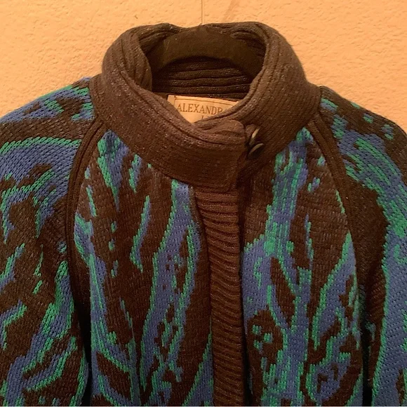 Vintage Alexandra Leigh Lined Abstract Sweater Jacket Coat 80s Size 14/16 Large - Picture 5 of 12